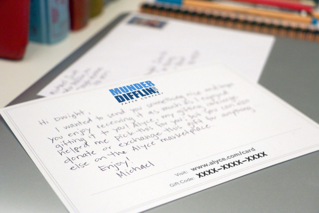alyce gifts handwritten card