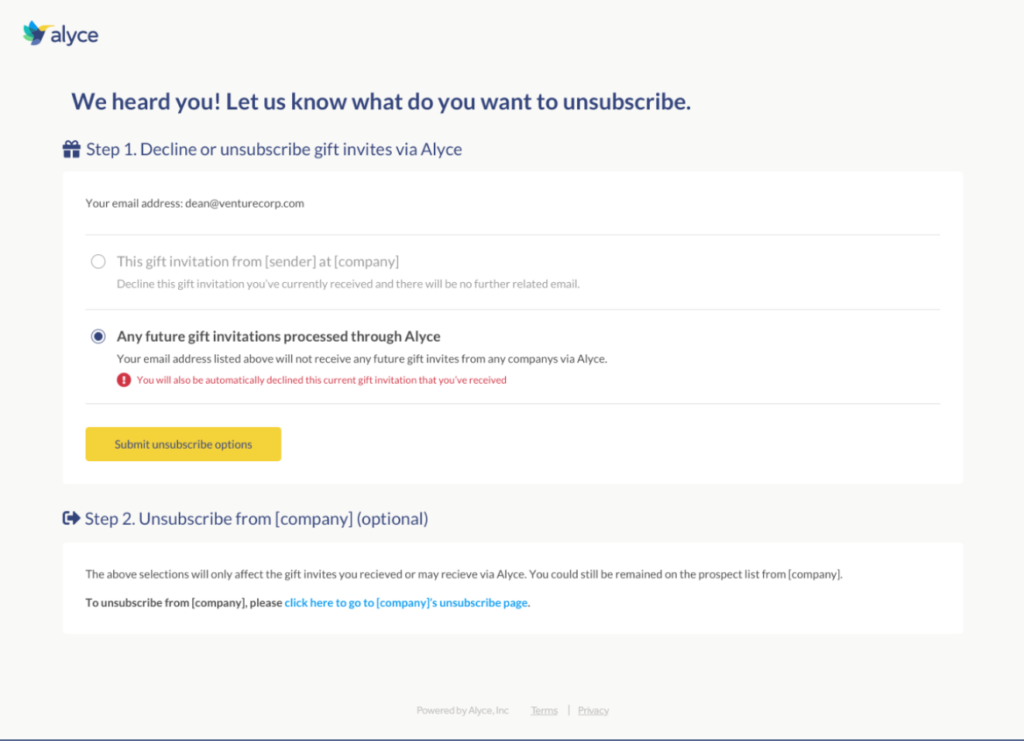 Unsubscribe product update