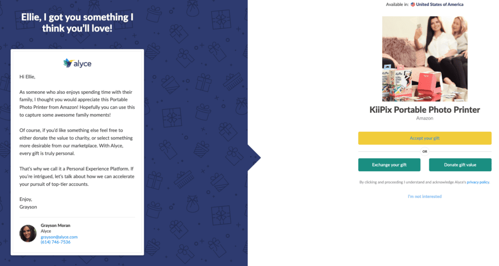 B2B Buyer Gift Invite Landing Page (Alyce)