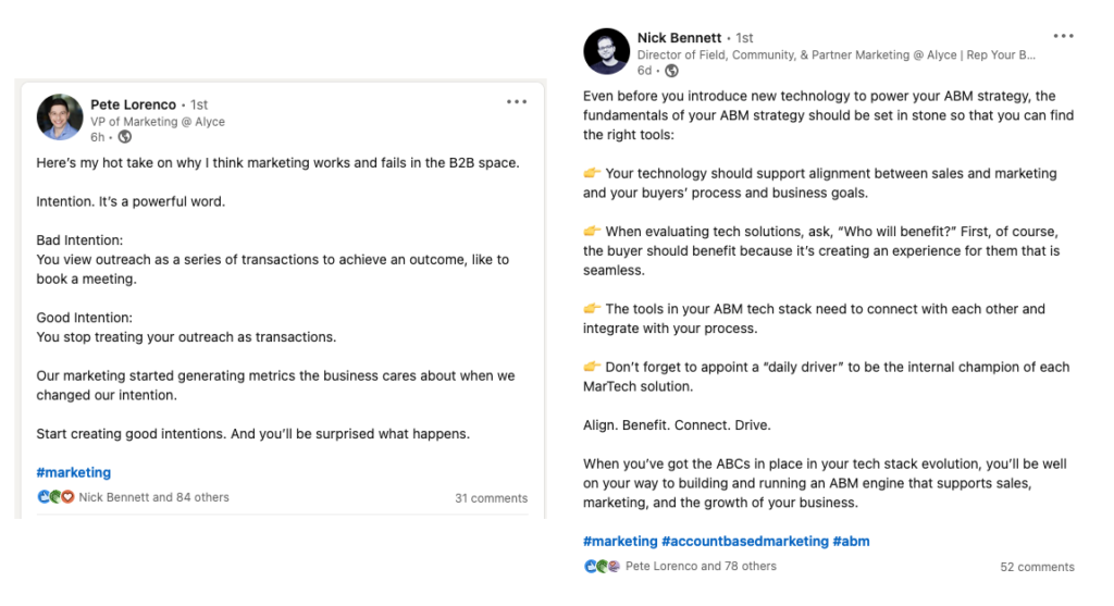 How To Build a B2B Brand - Examples from Pete Lorenco and Nick Bennett on LinkedIn