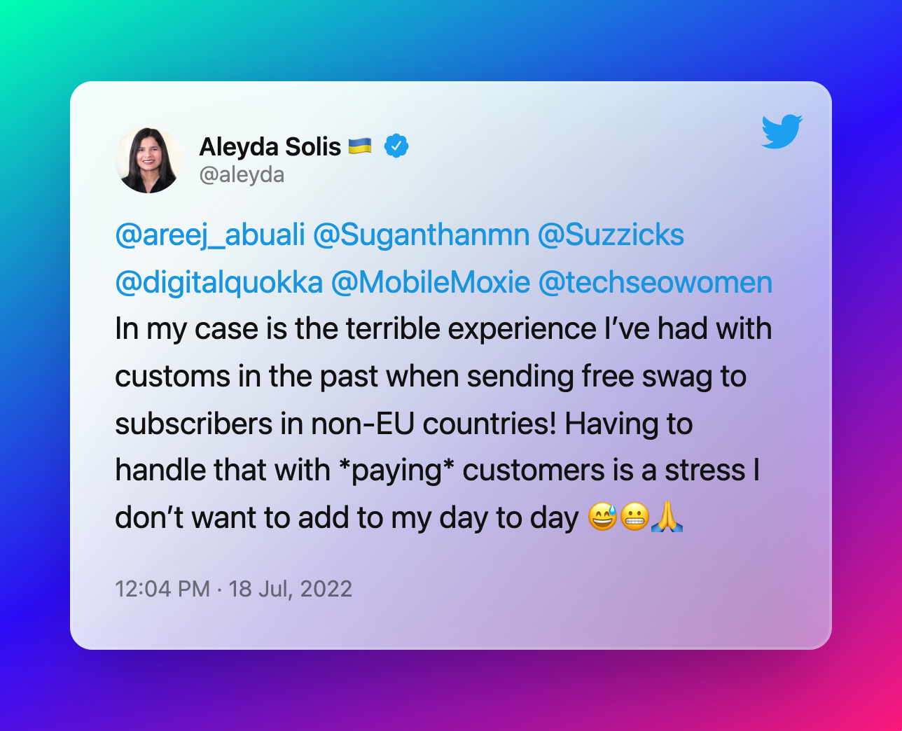 Aleyda Solis on customs fees associated with gifting.