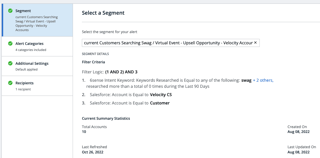 6sense Segment Alerts to Send to CSMs