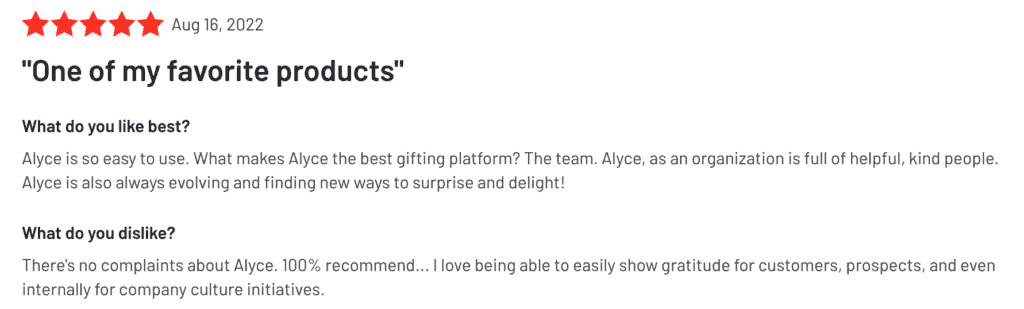 Customer Review - What makes Alyce the best gifting platform? The Team, Always Evolving, and FInding New Ways to Surprise and Delight
