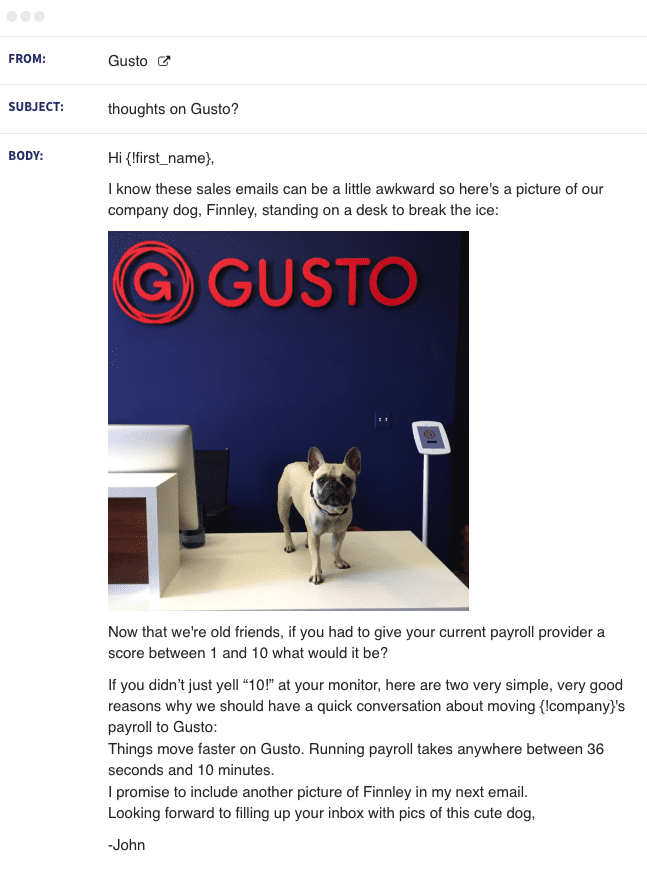 Sales email example from Gusto (GoodSalesEmail)