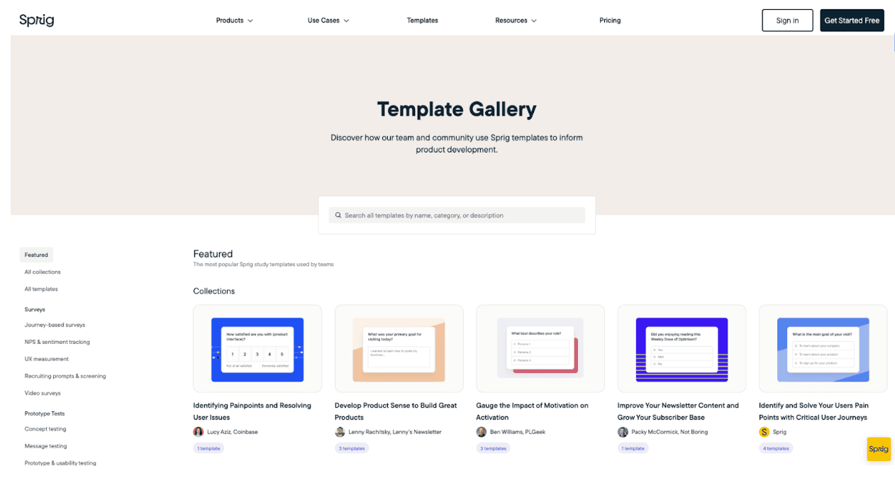 Sprig Template Gallery